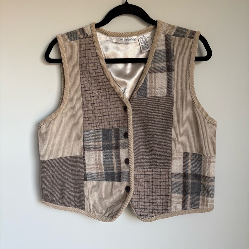 Vintage 90s Chrysantheme Patchwork Wool Blend Vest